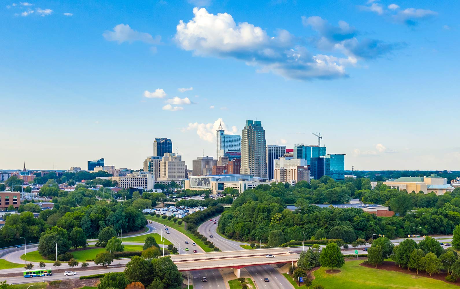 The downtown Raleigh business district from above