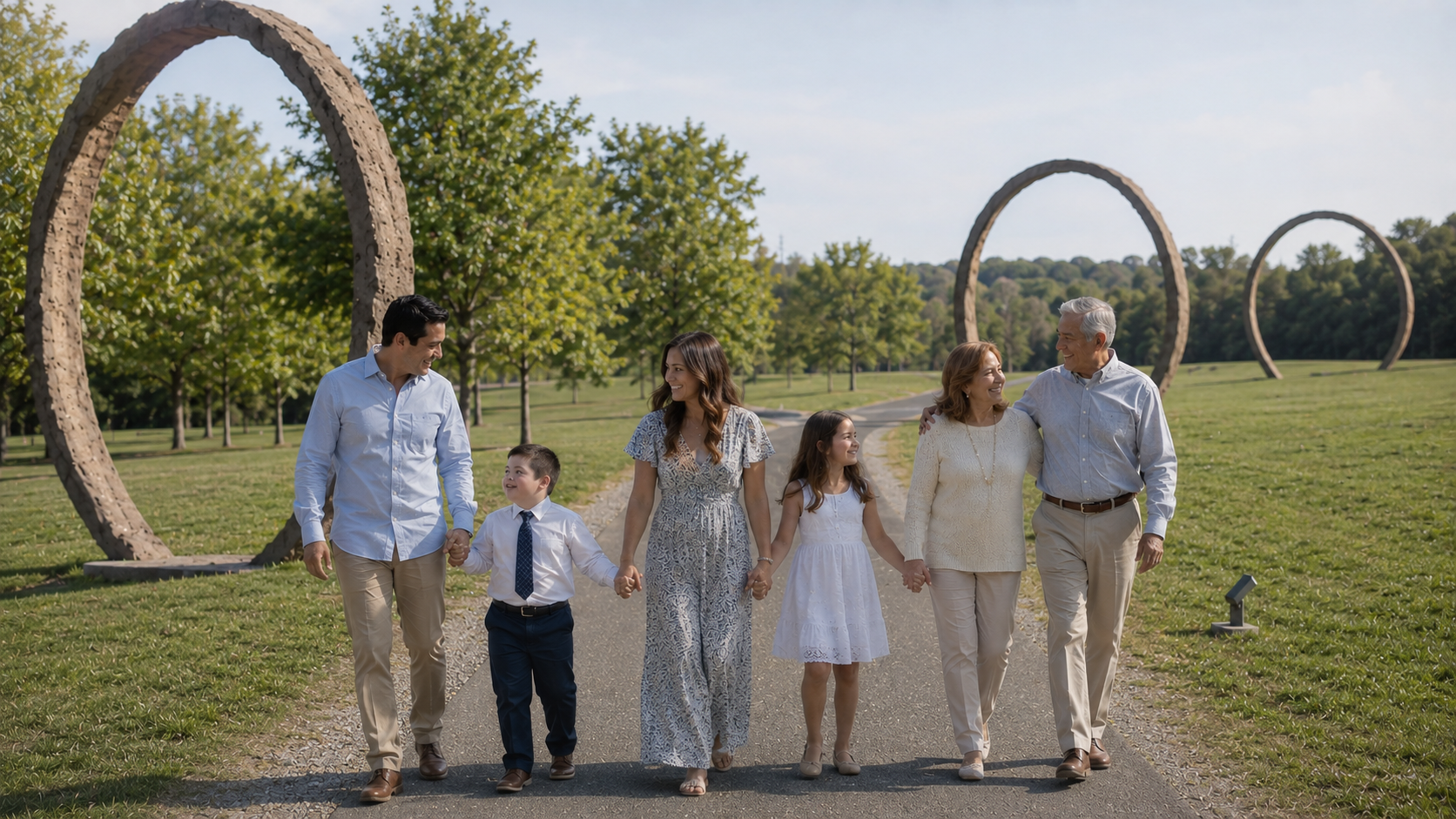 Three generations of a family walking together