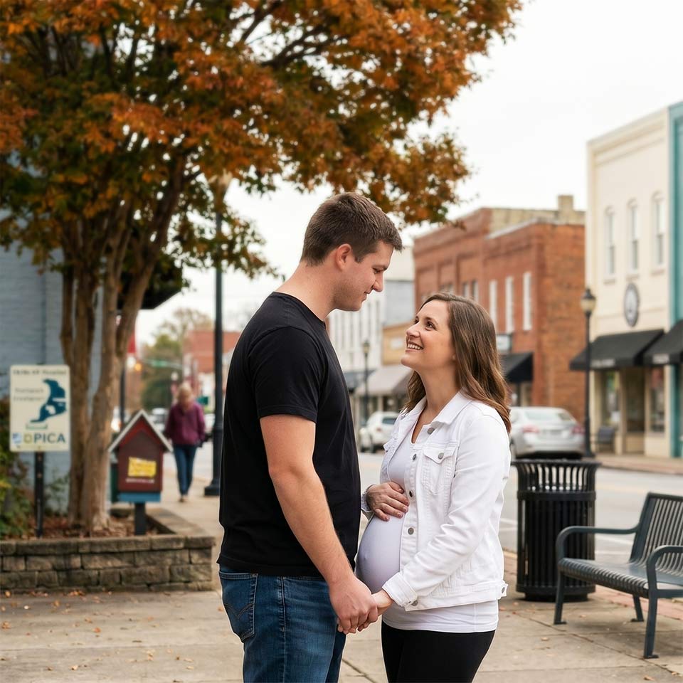 A young expecting couple in Apex, North Carolina